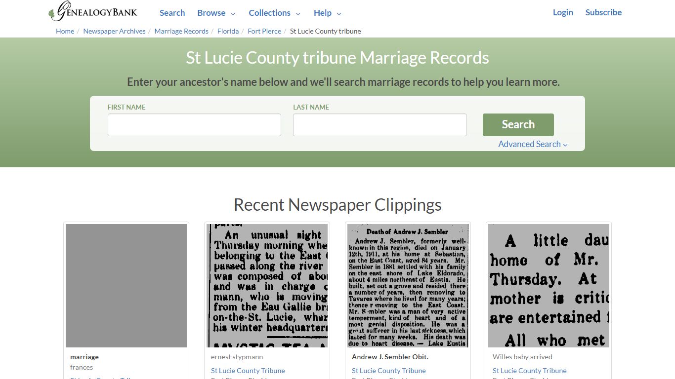 St Lucie County tribune Marriage Records Online Search